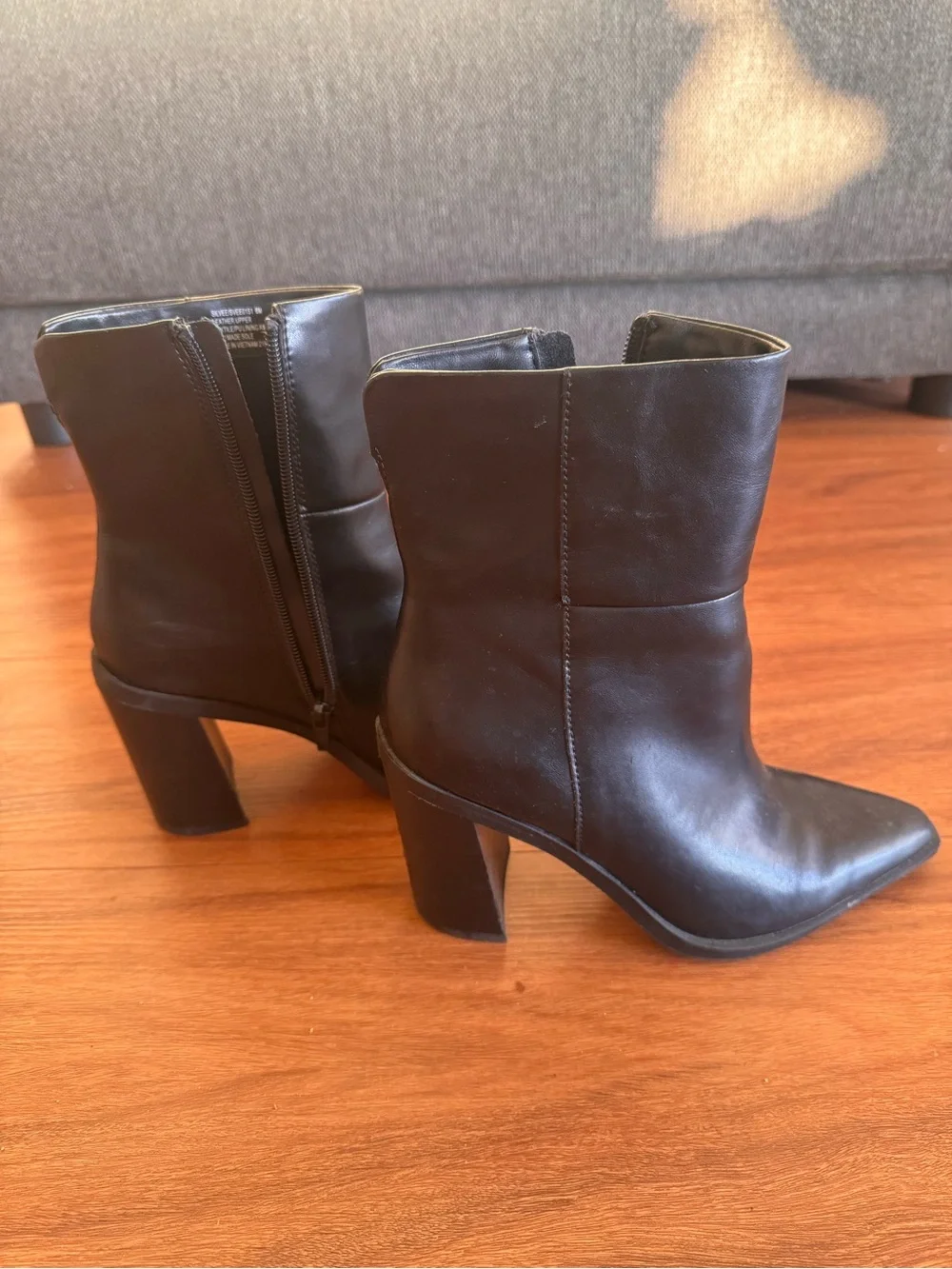 Steve Madden Black Pointed Toe Leather Ankle Booties with Block Heel